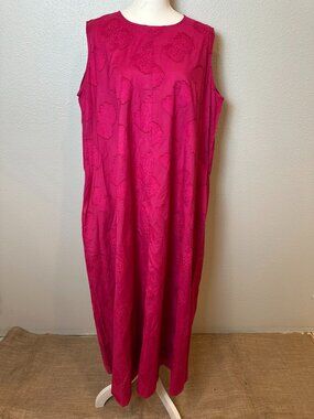 NWT Misook Fuchsia Pink Textured Jacquard Sleeveless Maxi Dress XL 100% Cotton